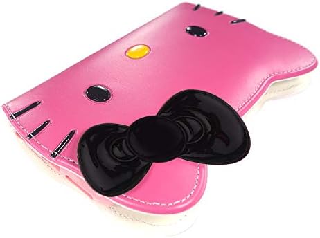 ıPhone 12 Mini Kılıf ile uyumlu (5.4 inç) Hello Kitty Günlüğü Cüzdan Çevirme Kayışı Dahil Kapak-Büyük Yüz Sıcak Pembe