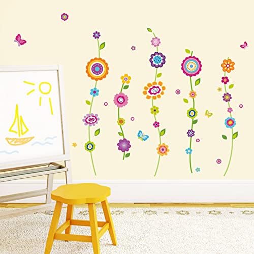 wondever Çiçekler Duvar Çıkartmaları Bahçe Çiçek Kelebek Peel ve Sopa Duvar Çıkartmaları Sanat Bebek Kreş Kız Çocuklar için Yatak