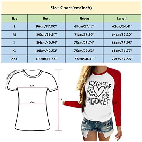 YYblue Bayan Kalp Gömlek Tops, sevgililer Günü Tişörtü Uzun Kollu Aşk Kalp Grafik Baskı Gömlek