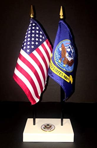 ABD yapımı. 1 Amerikan ve 1 Amerika Birleşik Devletleri Donanması Rayon 4 x6 Ofis Masası ve Küçük Masa Bayrağı Yönetici Seti,