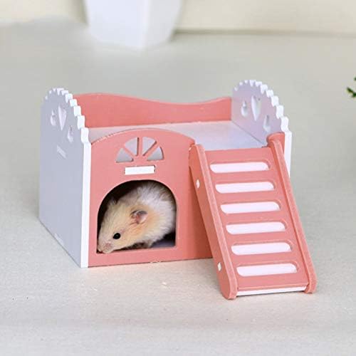Cüce Hamster Evi DIY Ahşap Kulübe Hideout Kafes Küçük Hayvanlar için Pet Sıçan Fare Cüce Hamster Kobay (Pembe)- Hamster Malzemeleri.<br