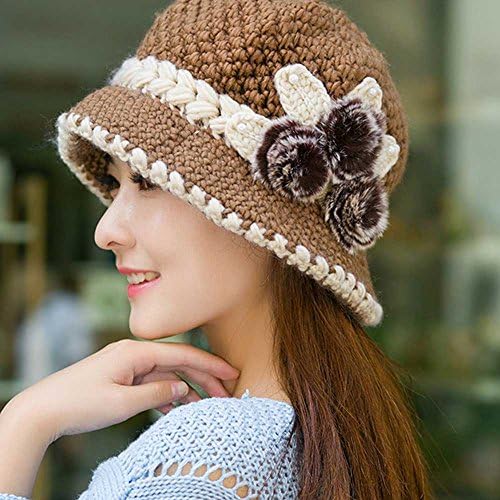 LOSTOX Moda Kadınlar Lady Kış Sıcak Tığ Örme Çiçekler Dekore Kulaklar Şapka
