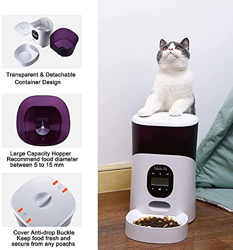 Fabula Life Otomatik Kedi Besleyici, Toka Kilitli Kapaklı 5L Pet Kuru Gıda Dağıtıcısı, Programlanabilir Kontrol Günde 1-6 Öğün
