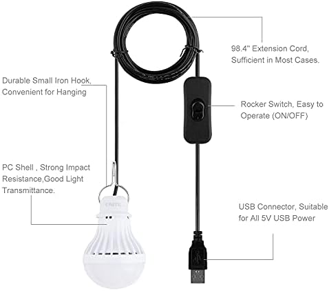 Onite 2 Paket USB ışık, USB LED Kamp Fener ile USB Splitter Y-Kablosu, 8ft Ekstra Uzunluk Kordon çadır ışık, taşınabilir Güç