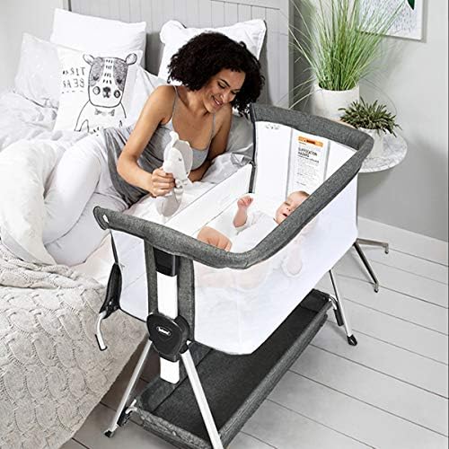 INFANS Baby Bedside Crib, Büyük Depolama Sepetli Yenidoğan Uyuyan, Ayarlanabilir Yükseklik ve Açı, Çıkarılabilir ve Yıkanabilir