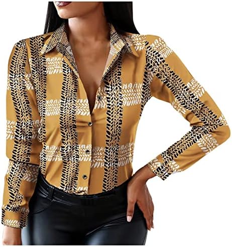 Uzun Kollu Gömlek Kadınlar için Trendy Vintage Düğme Aşağı V Yaka Hafif Leopar Ekose Grafik Tops Yenilik Güz Bluzlar