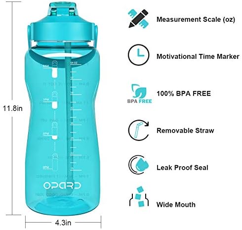 Opard 64 oz Su Şişesi ile Zaman İşaretleyici içmek için Yarım Galon Motivasyon Su Şişesi ile Saman ve Kolu Büyük BPA Ücretsiz