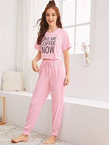Milumia kadın Pijama Setleri Mektup Baskı Kırpma Üst Uzun Pantolon PJ Pijama Loungewear
