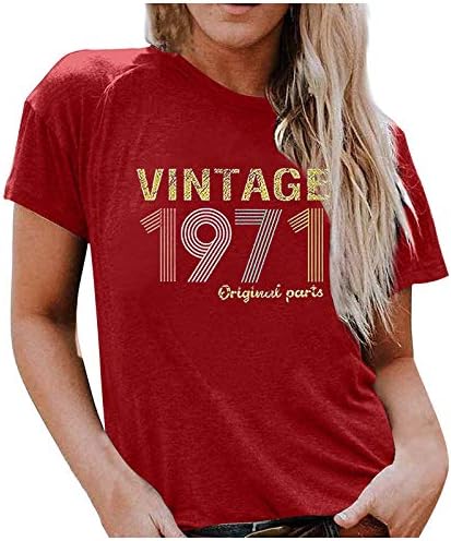 Dosoop Kadınlar 50th Doğum Günü Hediyeleri T Shirt Retro Doğum Günü Grafik Tees Gömlek Vintage 1971 Orijinal Parçaları Komik