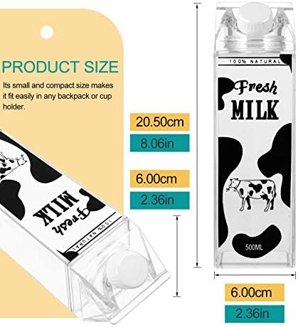 Cabilock 500 ml Süt Karton Su Şişesi Inek Baskılı Plastik Şeffaf Süt Şişesi Taşınabilir Su Şişesi Açık Spor Seyahat Kamp için