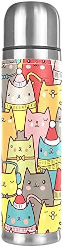 Noel Komik Renkli Kediler Yüz Desen Termal Su Şişesi yalıtımlı paslanmaz çelik termos (Kız / Erkek)