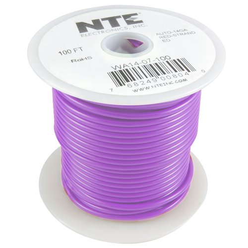 NTE Electronics WA16-07-30 Bağlantı Kablosu, Otomotiv, Tip 16 Gauge, Telli, 30 ' Uzunluk, Mor