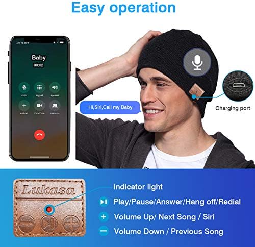 Lukasa Bluetooth Bere Şapka, Erkek Hediyeler Unisex Kablosuz Örme Kap Kış Sıcak Şapka