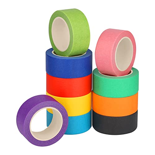 KİNBOM 10 Rolls Renkli Bant, 0.9 inç Geniş maskeleme Bandı Yazılabilir Gökkuşağı Bant ile 10 Çeşitli Renkler için Zanaat DIY