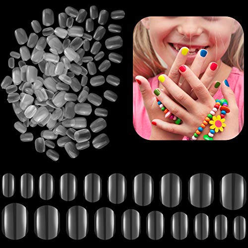 600 Parça Çocuk Yanlış Nails Doğal Akrilik Nail İpuçları Çocuklar Küçük Kızlar için Kısa Tam Kapak Sahte Çivi Yapay Tırnak Dekorasyon,
