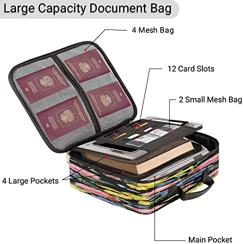 Dosya Saklama Torbaları,Kelebek Gül Belge Organizatörü Seyahat Güvenli Çanta, Önemli Dosyalar için Çok Katmanlı Taşınabilir Dosyalama