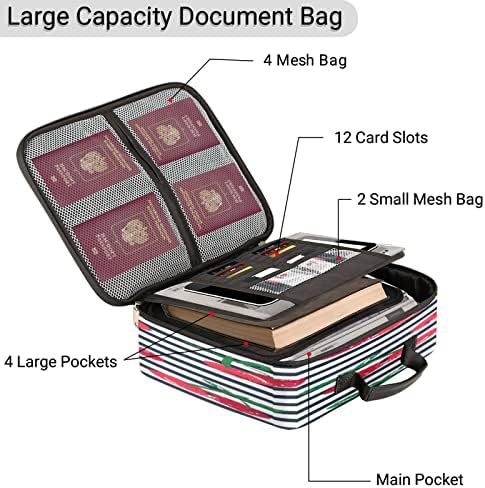 Dosya Saklama Torbaları,Şerit Kiraz Belge Organizatörü Seyahat Güvenli Çanta, Önemli Dosyalar için Çok Katmanlı Taşınabilir Dosyalama