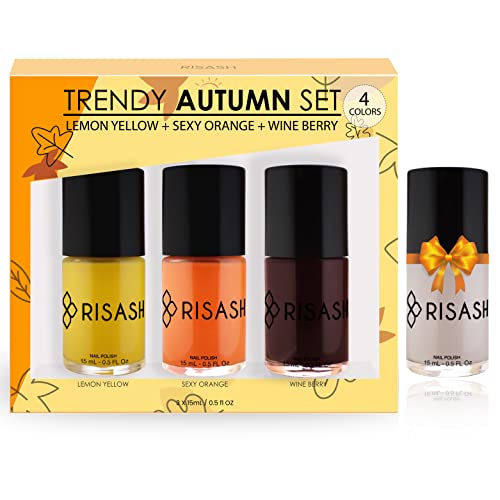 Risash Trendy Sonbahar Oje-4 Set: Limon Sarısı, Kırmızı Şarap ve Seksi Turuncu. Cadılar Bayramı Oje Renkleri, Kit Sonbahar kış,