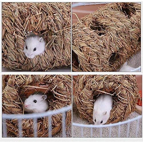 TeDUnaxxme Pet Yatak Dokuma Çim Saman Küçük Tavşan Hamster Kafesi Nest House Chew Oyuncak Kirpi