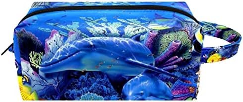 Taşınabilir Çok amaçlı Fermuar Seyahat Organizatör Kozmetik Çantası, okyanus Sualtı Dünyası Yunus Mercan Egzotik Tropikal Balık