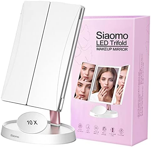 Sıaomo Işıklı Makyaj Aynası-1X/2X/3X/10X Büyüteçli Şarj Edilebilir Işıklı Üç Katlı Makyaj Aynası, Akıllı Dokunmatik Kontrol,