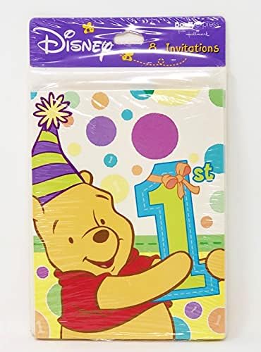 Zarflı Pooh Bear 1. Doğum Günü Partisi Davetiyeleri-Kız veya Erkek (8'li Paket)