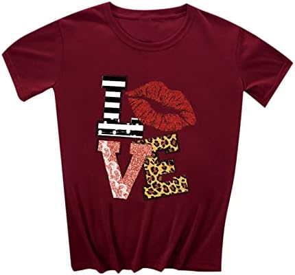 Kısa Kollu Gömlek Kadınlar ıçin Trendy Seksi Leopar Aşk Grafik Tees Sevgililer Casual Çift Crewneck Tişörtü Tops