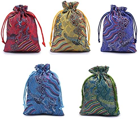 Booluee 10 Adet Çin Ipek Brokar İpli Takı Torbalar Işlemeli Poşet bozuk para çantaları hediye keseleri Şeker Kılıfı Takı Çantaları