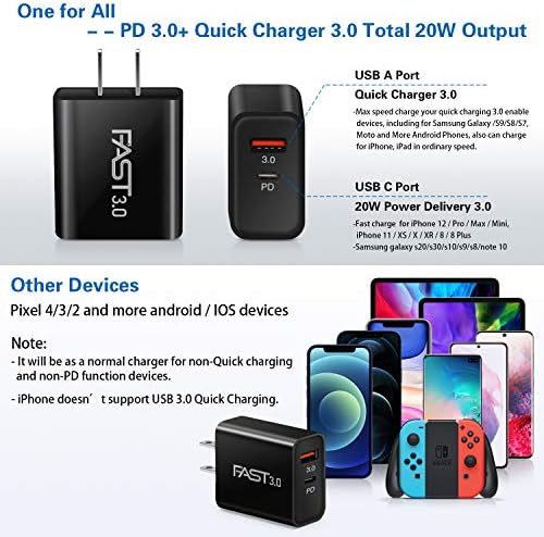 Çift USB Duvar Şarj cihazı, iSeekerKit 4 Paket 20W 2 Portlu Adaptif Hızlı Şarj Bloğu [PD3.0 + Hızlı Şarj 3.0] Duvar Fişi Adaptörü