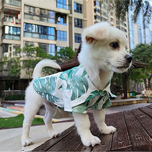 LKEX Köpek Gömlek Hawaii Köpek Giysileri, yaprak Baskılı Yaka Yelek Yaz Polo T-Shirt Pet Giyim Köpek Giysileri Küçük Orta Boy