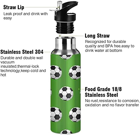 YKMustwın Spor Su Şişesi Futbol Spor Topu Pattern1 BPA Içermeyen Yalıtımlı Su Şişesi 20 Oz Sızdırmaz Paslanmaz Çelik Su Şişesi