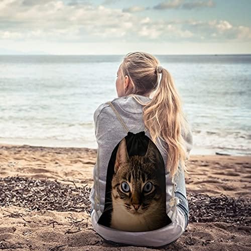 Büyük Gözler Akıllı Kedi Tuval İpli sırt Çantası Basit Tarzı omuzdan askili çanta Tote Sırt Çantası Spor Plaj Spor
