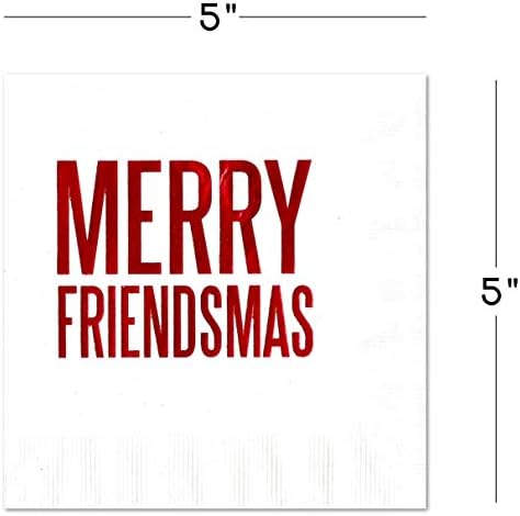 Merry Friendsmas Kokteyl İçecek Peçeteler (20 adet) Kırmızı ve Yeşil Folyo Arkadaşlar Noel Tatil Parti Süslemeleri Asosyal Kelimeler