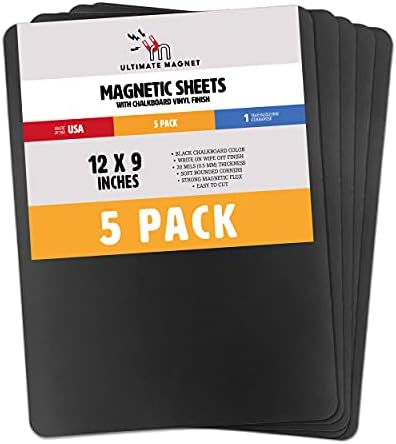 Esnek Manyetik Siyah Kuru Silme Tahtası Levhaları - Buzdolabı için 12x9 Manyetik Kara Tahta-5 Paket