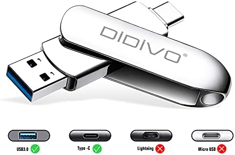 DİDİVO USB C Flash Sürücü 256 GB 2-in-1 Çift USB Tip-C Flash Sürücü USB 3.1 Yüksek Hızlı başparmak Sürücü Metal Bellek Sopa Fotoğraf