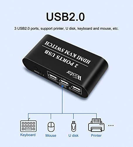 HDMI KVM Anahtarı 2 Port Kutusu, 3 USB 2.0 Hub 4K@30Hz, 2 in 1 Out, USB Powered, Linux için Anahtarlama, Windows, Mac, Unix vb