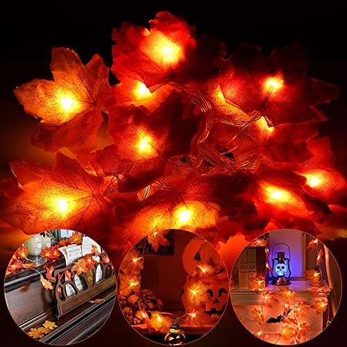 FUTUREPLUSX 10ft akçaağaç yaprağı dize ışıkları, güz dekor çelenk akçaağaç yaprağı ışıkları şükran cadılar bayramı süslemeleri