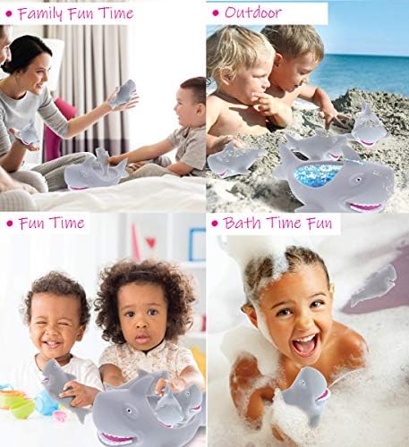DolliBu Köpekbalığı Aile Hayvan Banyo Fışkırtma 4 Parça Banyo Oyuncak Seti, Çocuk Banyo Oyuncakları için Bathtime ve Su Eğlenceli,
