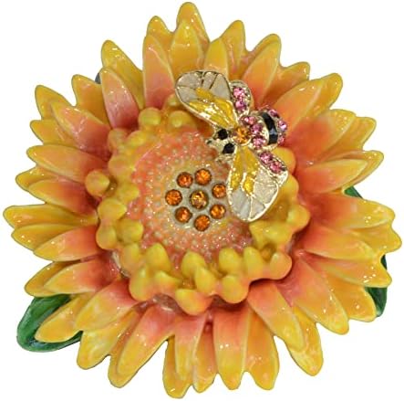 MIXDOM Ayçiçeği Mücevher Kutusu Biblo Kutusu El Yapımı Çiçek ve arı Heykelcik Hatıra Kutusu Emaye Heykeli Koleksiyon, Menteşeli