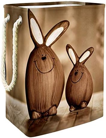Zuyoon Çamaşır Bez Sepet Kahverengi Güzel Paskalya Tavşanı Katlanabilir Kolu ile Çocuklar için Oyuncaklar ve Bebek Battaniye