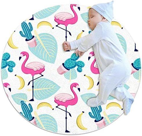 Tropikal Flamingo Palmiye Kaktüs Muz Polyester oyun matı Yumuşak emekleme paspası Ayrılabilir Yıkanabilir Oyun Battaniye Zemin