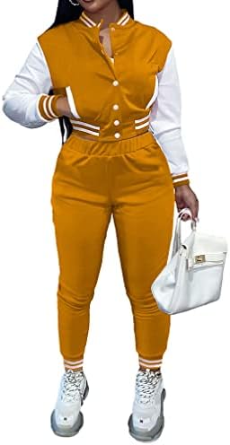 Bayan 2 Parça Varsity Eşofman Kıyafetler Moda Patchwork Uzun Kollu Bombacı Ceketler Bodycon Pantolon Set Eşofman
