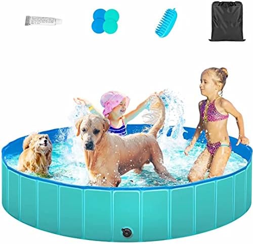 TREYWELL Köpek Havuzu, Büyük Köpekler için Pet Yüzme Havuzu, Çocuklar için Katlanabilir Çocuk Havuzu, Fırça ile Köpekler Kediler