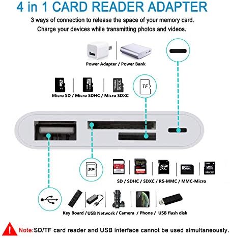 iPhone/iPad için SD TF Kart Okuyucu Adaptörü, 4'ü 1 arada USB OTG Kamera Bağlantı Kitleri Adaptörü SD TF Kart Okuyucu ve Şarj