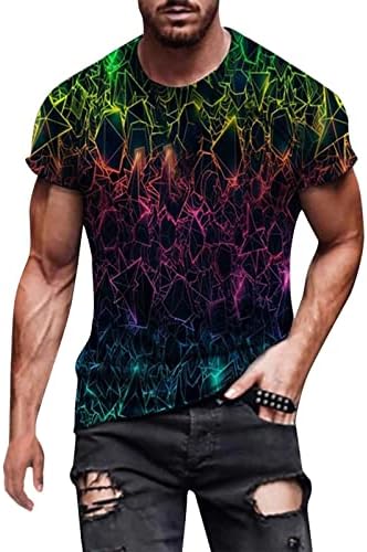 Erkekler için Tops Funky 3D Geometrik Soyut Baskılı Kısa Kollu T-Shirt Yaz Rahat Modal Büyük ve Uzun Boylu Kazak Tees