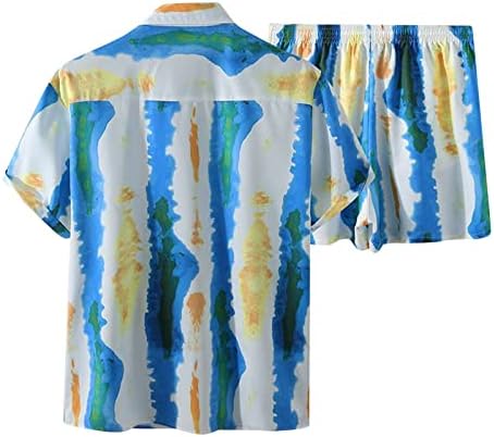 Erkek Hawaii Gömlek Casual Düğme Aşağı Kısa Kollu Batik Baskılı Şort Yaz Plaj Tropikal Hawaii Gömlek Takım Elbise