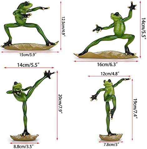 JuxYes 4 Set Yaratıcı Reçine Kung Fu Kurbağalar Heykelcik Dekor, Kungfu Poz Kurbağa Heykel Heykeli, kişiselleştirilmiş Hayvan