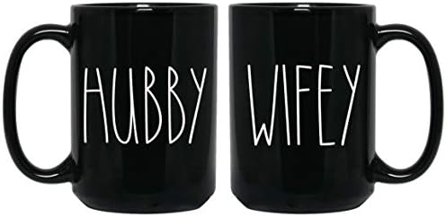 Koca Ve Karısı Çiftler Kahve Siyah Kupa Seti-Kişiselleştirilmiş Metin Rae Dunn Tarzı / Rae Dunn İlham-Koca Ve Karısı Rae Dunn