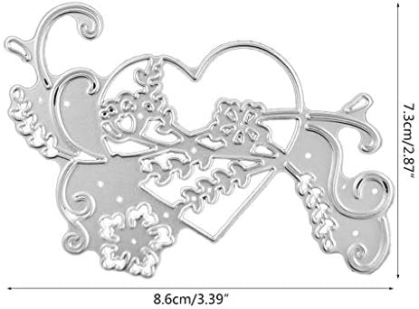 Zeiwohndc Kalp Çiçekler Metal Kesme Ölür, Stencil Scrapbooking DIY Albümü Damga Kağıt Kartı Kabartma Dekorasyon ile Şerit, 8.6x7.