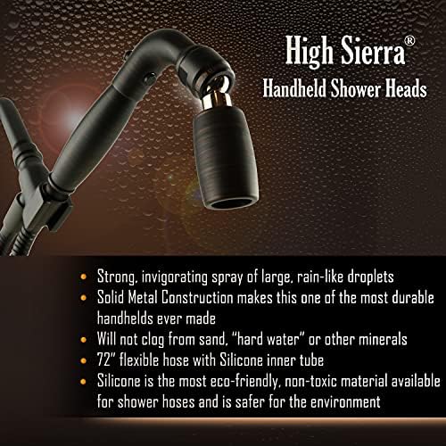 High Sierra'nın Sağlam Metal El Tipi Duş Başlığı Seti. El Tipi Duş Başlığı, Damlama Valfi, Silikon iç Borulu 72 inç Hortum ve